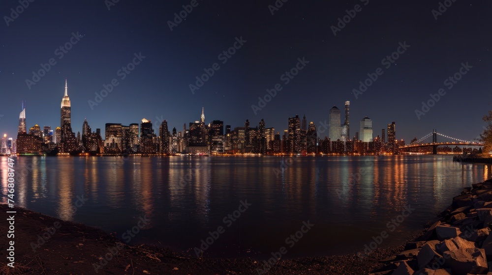 majestic view of a sunset of a city in the United States seen from a beautiful lake in high resolution and high quality