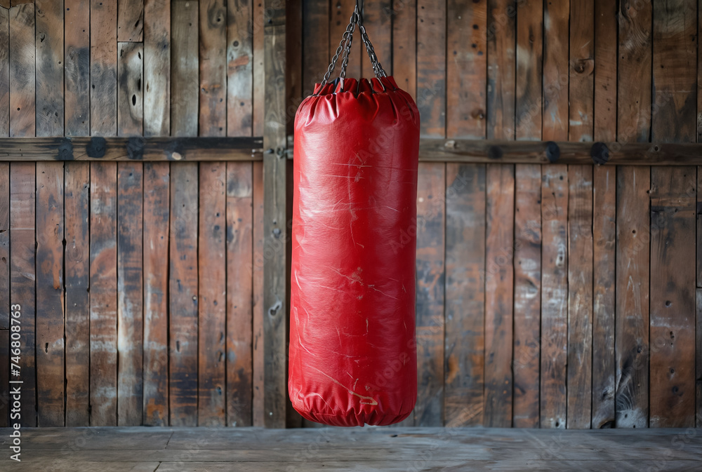 Punching bag. Backdrop with selective focus and copy space