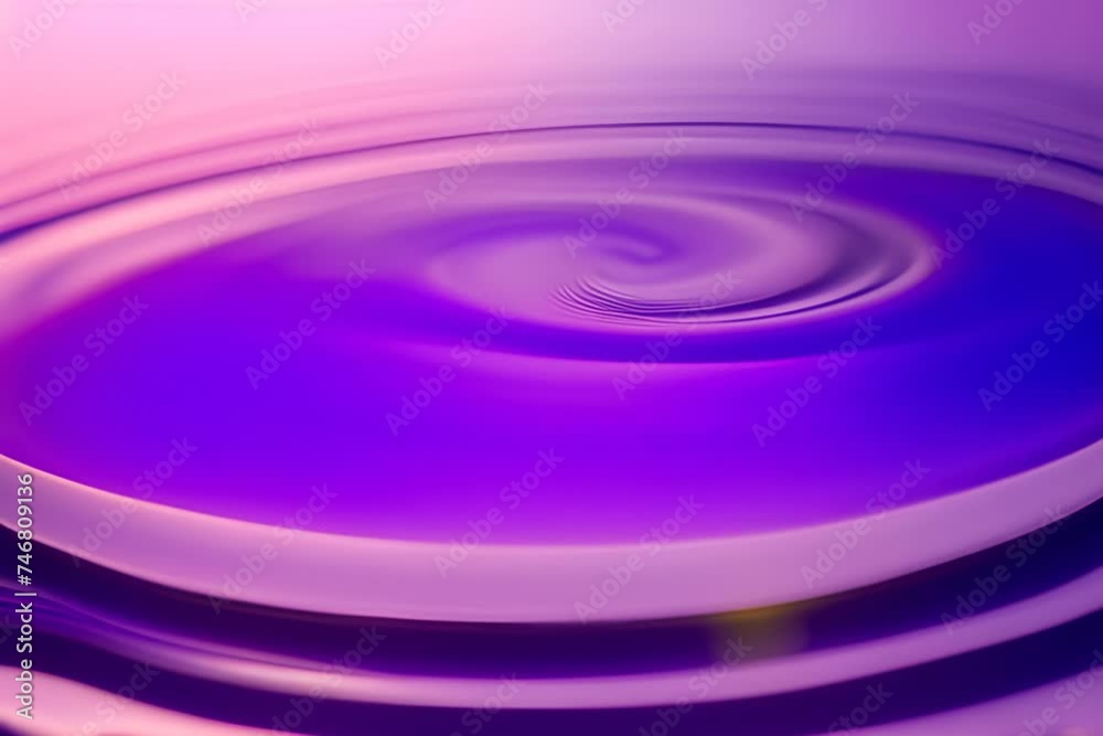 A vibrant drop of water creates ripples on a surface, with purple and pink hues reflecting light. A vibrant drop of water creates ripples on a surface, with purple and pink hues reflecting light.