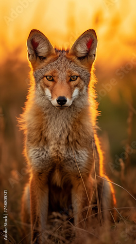 Capturing the Spirit of the Wild: An Alarmed Jackal in its Natural Wilderness Habitat at Sunset © Gordon