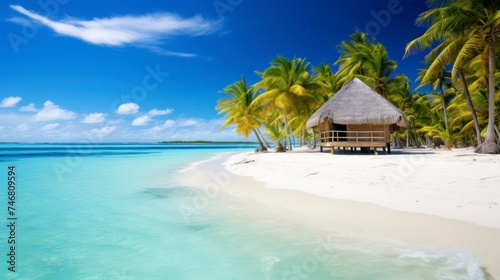 Tropical beach with few palm trees