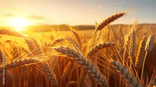 A wheat field and a beautiful neon sunset © jiejie