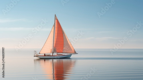 Sailing yacht in the sea at sunset.