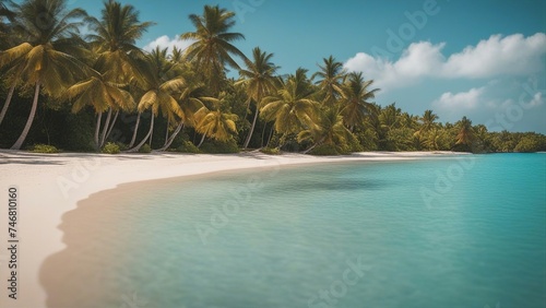 beach with palm trees a beach with palm trees and a clear blue ocean  © Jared
