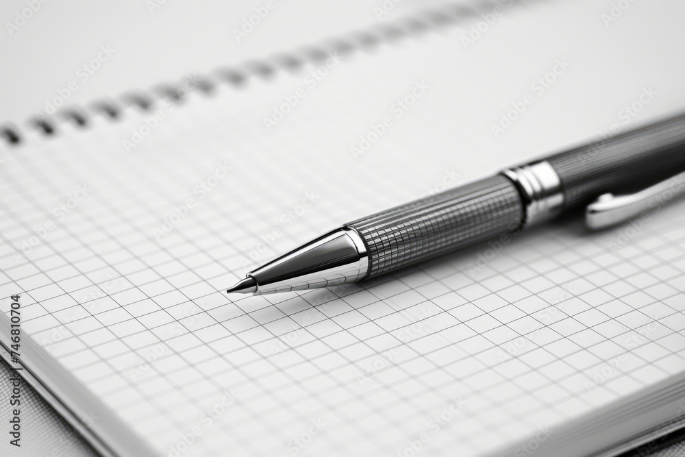 Pen and spiral notepad on the desk. Generative AI Pen and spiral notepad on the desk. Generative AI