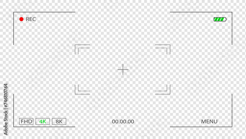 Digital video recorder screen template. Zoom in focus screen, transparent background. Vector illustration.