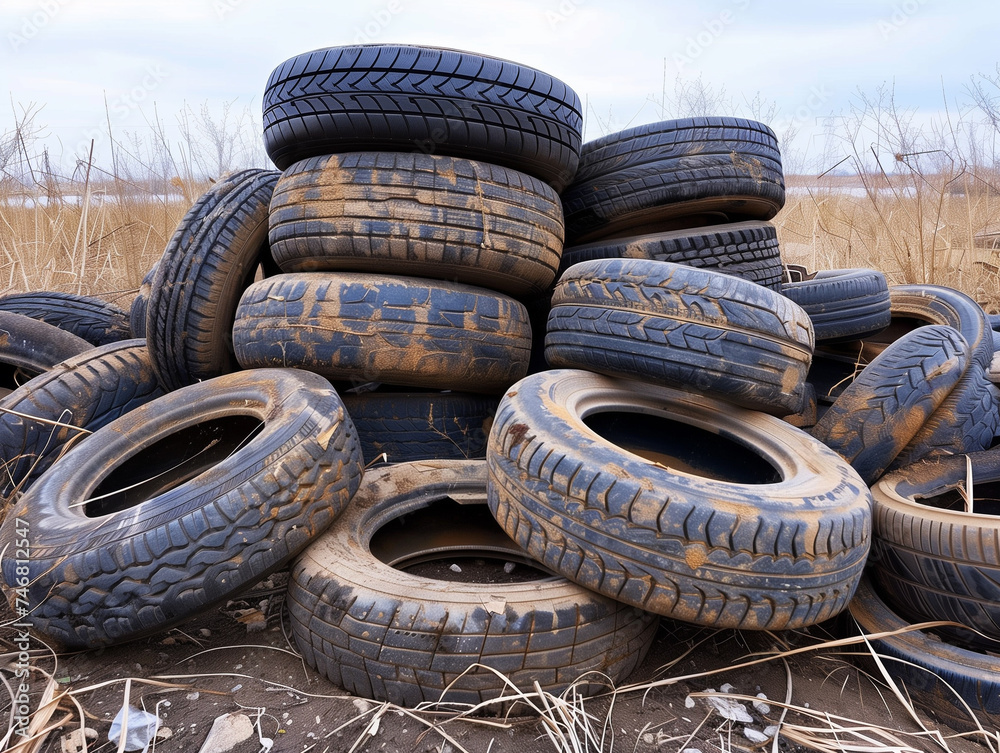 Large pile of old used car tires Large pile of old used car tires