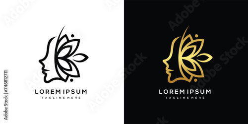 Woman head butterfly design. vector human head logo