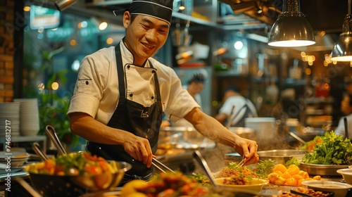 Young Asian Chef Preparing Recipes in Fancy Restaurant