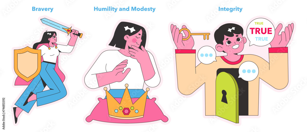 Character Strengths set. Vector illustration. Character Strengths set. Vector illustration.