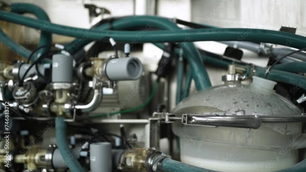 Cow milking system. Atomatiс dairy robot for milking cows at dairy farm Cow milking system. Atomatiс dairy robot for milking cows at dairy farm