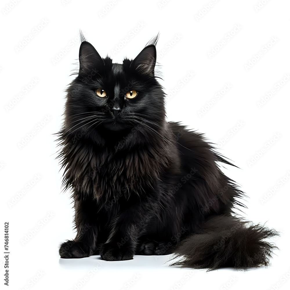  Black Cat on White Background.
Portrait of a majestic black cat with luminous eyes, isolated on white, perfect for pet-themed designs and merchandise.