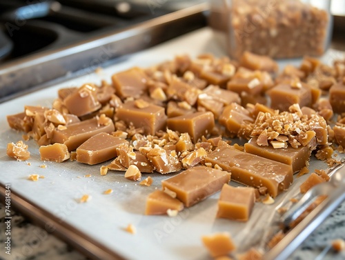 Homemade Delight: Chewy Caramel Candy Sprinkled with Nuts © augieloinne