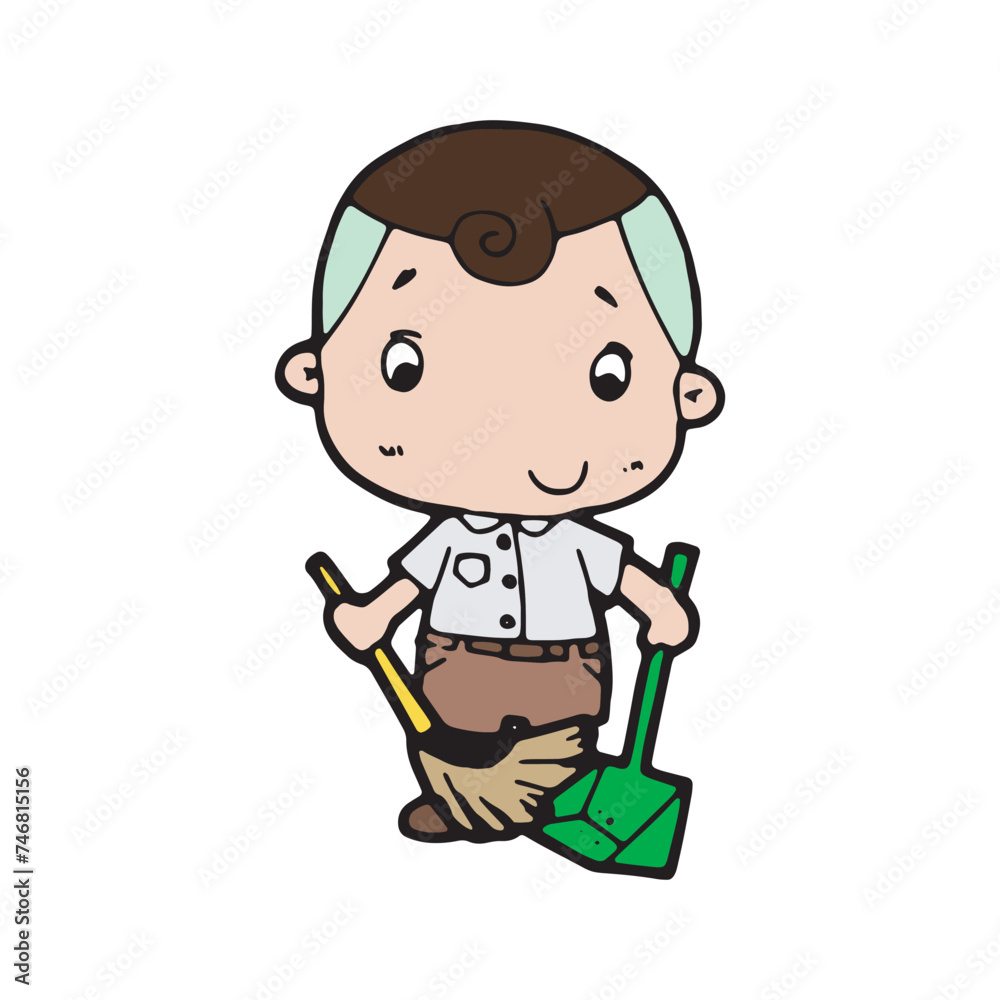 thai students cleaning up school classroom, cute cartoon kawaii vector illustration thai students cleaning up school classroom, cute cartoon kawaii vector illustration