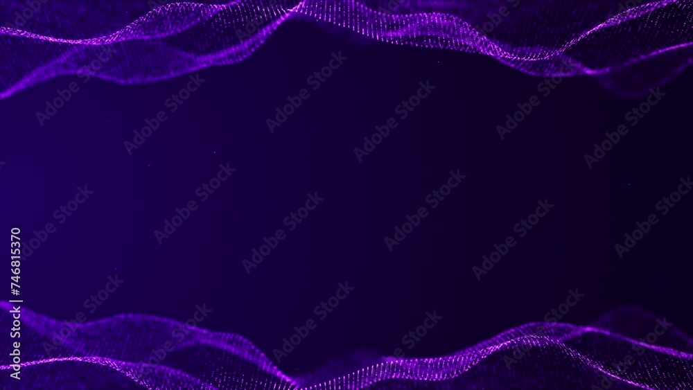 Technology digital particles flow, empty in the middle purple loop background
