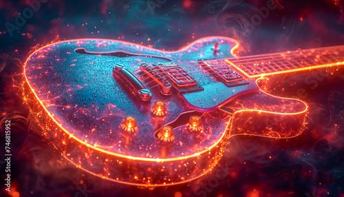Electric guitar in colorful environment, International Guitar Month, April 