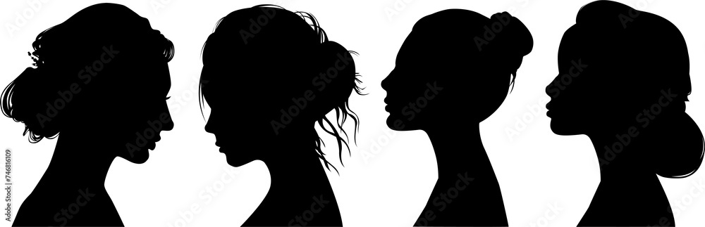 Silhouette profile of a woman. Universal sign on isolated background.
