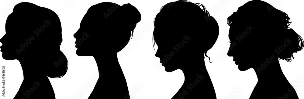 Silhouette profile of a woman. Universal sign on isolated background.