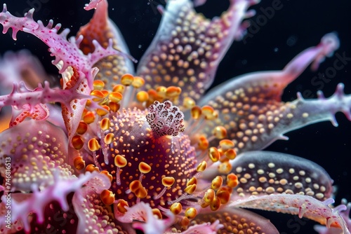 A stunning close-up shot captures the intricate beauty of a marine invertebrate  showcasing its unique features and highlighting the diverse world of underwater organisms
