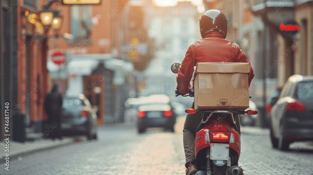 man carrying a home on the streets on a simple motorcycle in high resolution and high quality. concept of homes, couriers, shipments, packages, returns, food, deliveries