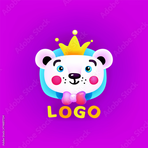 Baby logo. Cute cartoon bear with a crown. Vector illustration in flat style. Eps 10 