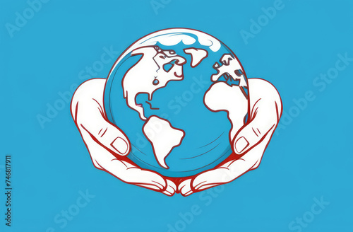  Illustration of hands holding a world globe. illustration in cartoon style.