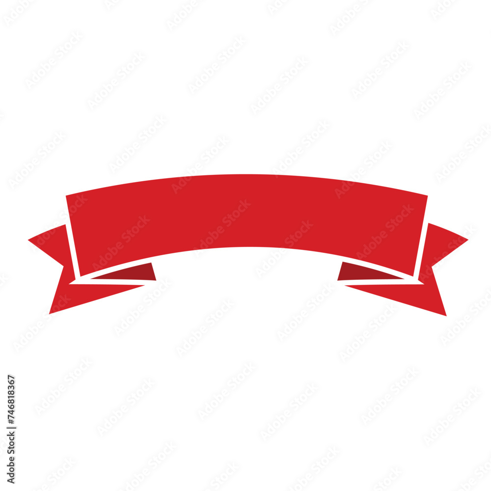 Red ribbon icon on white background. Vector illustration. Flat style. Dark colored simple banner template illustration with lines. Golden design elements