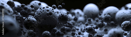 A multitude of pock-marked grey spheres on an ultra-wide background, their varied sizes and textures captivating the eye as they populate the screen with a sense of cosmic intrigue and wonder