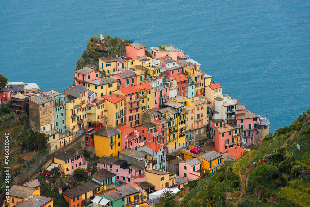 Colorful view of Manarola from above, Cinque Terre,  Italy