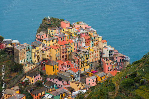 Colorful view of Manarola from above, Cinque Terre,  Italy photo