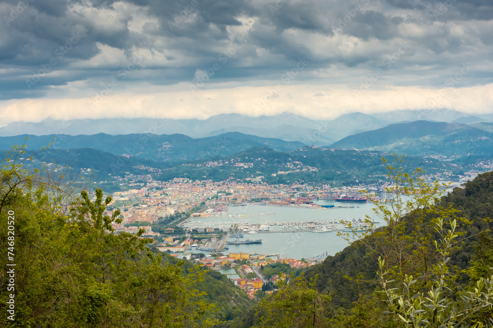The harbor of La Spezia from the hills,  Italy