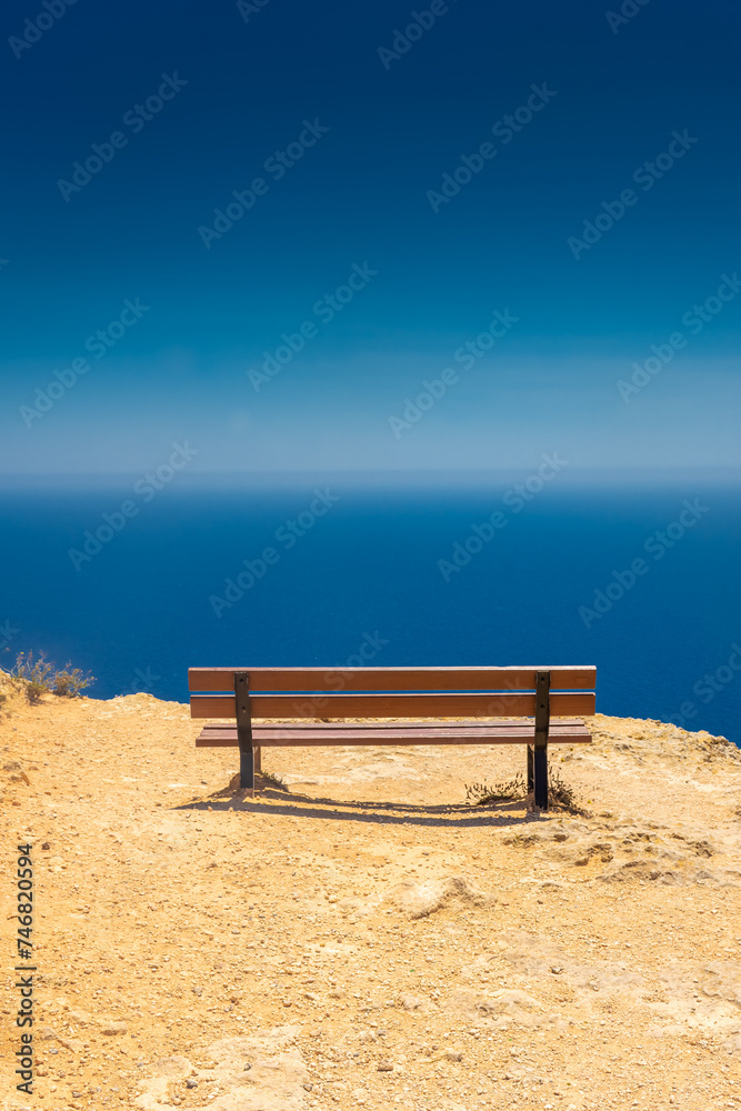 Empty bench on the Dingli Cliffs of  Malta