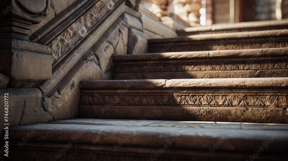 details of the staircase, focusing on textures, patterns and any interesting features. - obrazy, fototapety, plakaty 