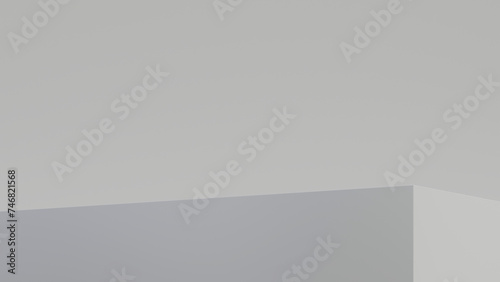 Abstract empty light grey podium on light grey background. Mock up stand for product presentation. Minimal concept.