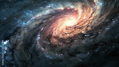 An awe-inspiring spiral galaxy with intricate layers of stars, dust, and cosmic gas, captured in vibrant colors.