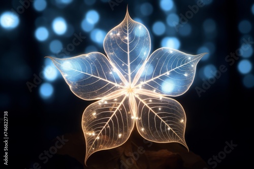 Beautiful white leaf with bokeh background, abstract light.