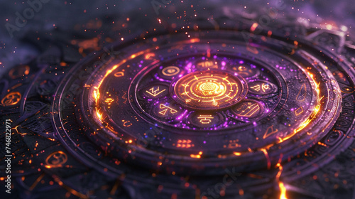 A close-up of an enchanted artifact radiating magical energy, intricate symbols, and a sense of otherworldly power