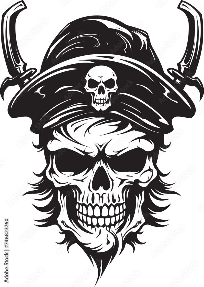 Fototapeta premium Jolly Roger with Dagger Iconic Pirate Symbolism Skull and Dagger Icon Emblem of the Buccaneers