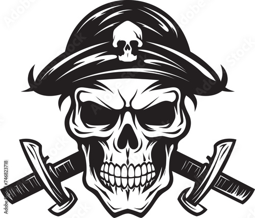 Pirate Captains Insignia Jolly Roger with Dagger Dagger Piercing Skull Symbol Rogue Pirates Emblem