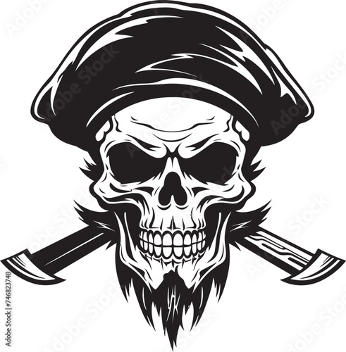 Skull with Crossed Daggers Emblem Pirates Blade Icon Cutthroat Pirates Emblem Swashbucklers Mark