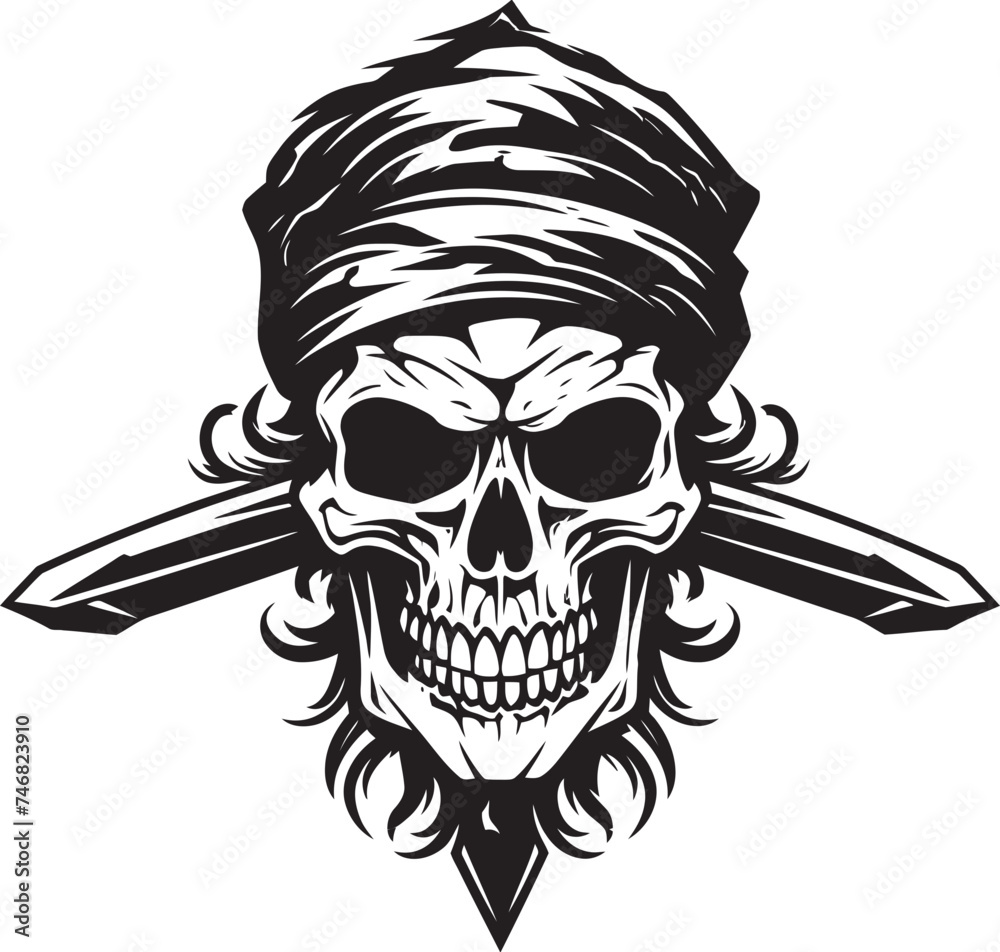 Swashbucklers Mark Jolly Roger with Dagger Skull Pierced by Dagger Iconic Emblem Swashbucklers Mark Jolly Roger with Dagger Skull Pierced by Dagger Iconic Emblem
