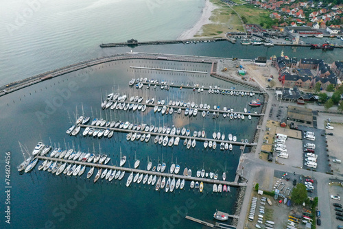 Aerial view of the harbour in the city of kerteminde, Denmark