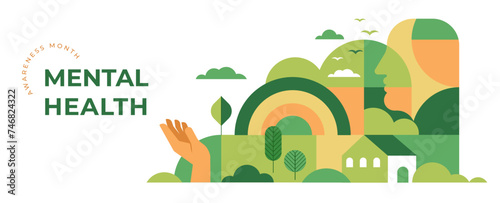 Mental Health Awareness Month. Raising awareness of mental health campaign. Geometric modern style. Vector concept design