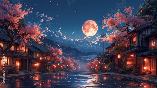 NIght in the japanese village Full moon © TiramissuG.allery
