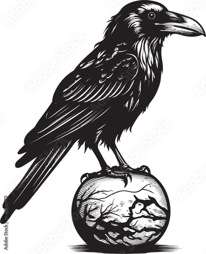 Raven and Skull Fusion Emblem Vector Graphic Design Enigmatic Raven on Skull Vector Logo Conceptualization
