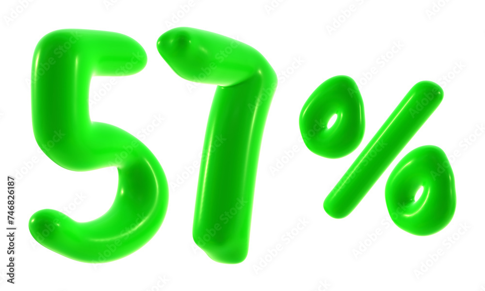 57 percent with green color isolated on transparent background for sale, discount, promotion and business concept 57 percent with green color isolated on transparent background for sale, discount, promotion and business concept