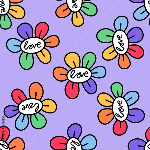 Abstract pride flowers seamless lgbtq rainbow pattern for fabrics and linens and summer party accessories © Tetiana