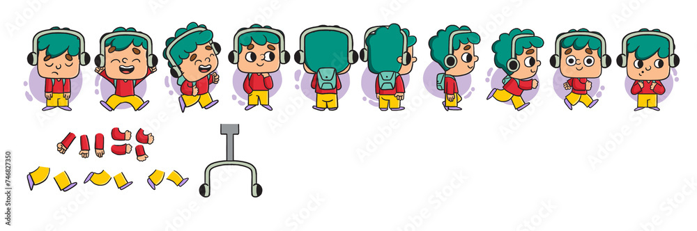 funny cartoon character boy with headphones MJ006