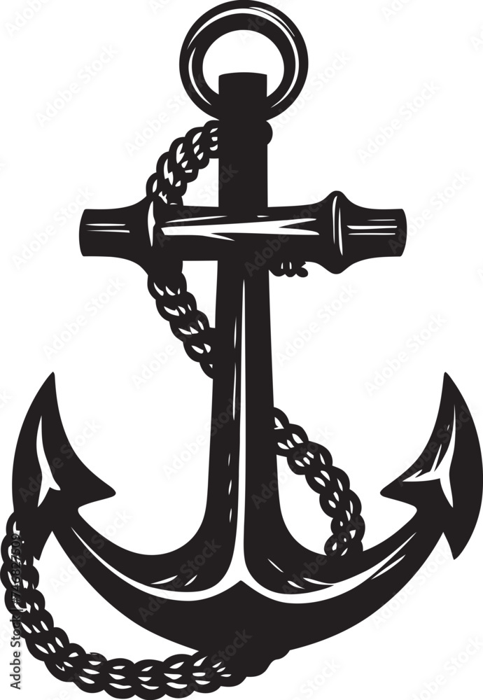 Oceanic Mark Emblem Ship Anchor with Rope Vector Logo Nautical ...