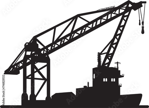 Seaport Logistics Emblem Crane Vector Design Cargo Loading Terminal Icon Port Crane Graphics